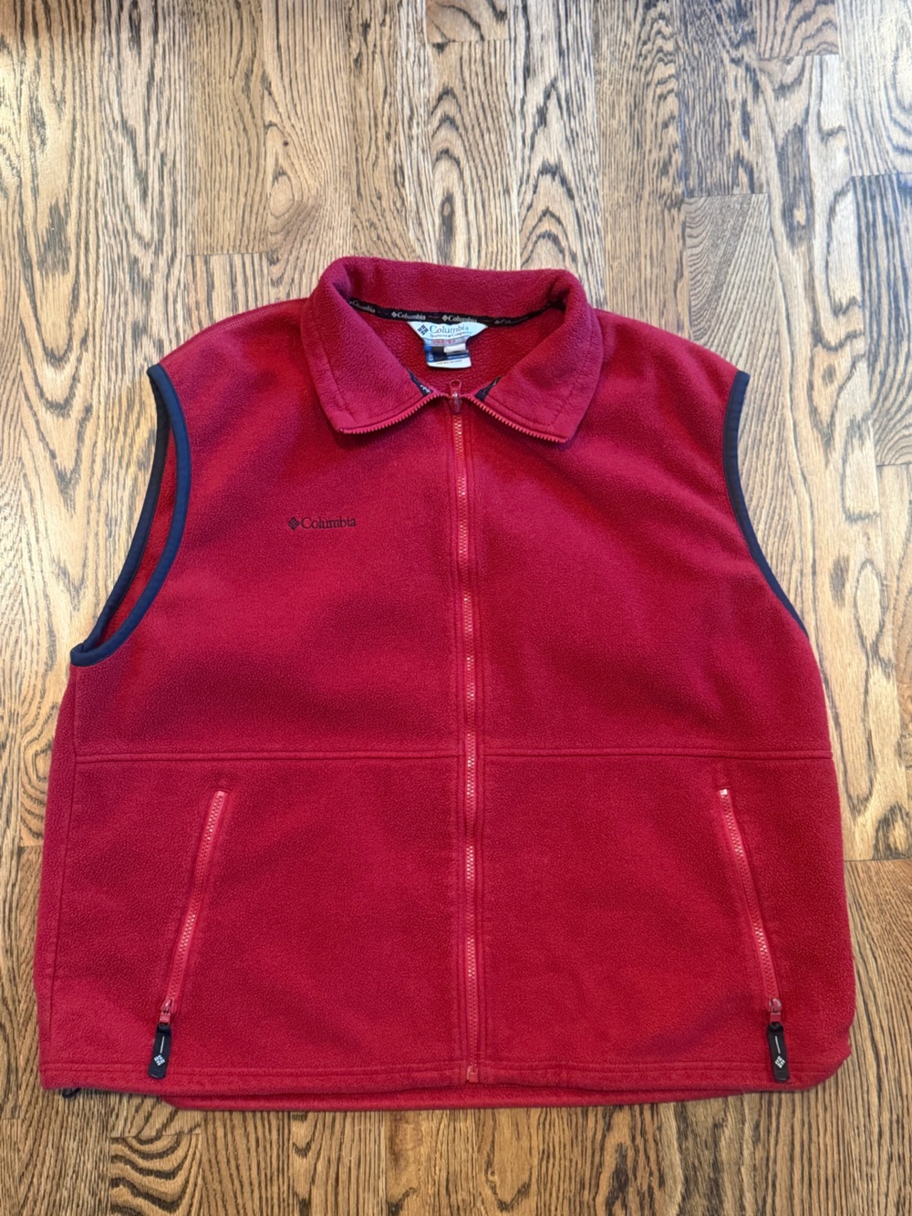 Columbia Red Men's Fleece Vest with Navy Trim